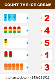 kids activity printable games. count the ice cream. montessori children games