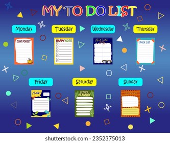 Kids activity schedule vector illustration, funny design concept. Eps 10