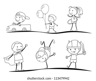 kids activity sketches on a white background