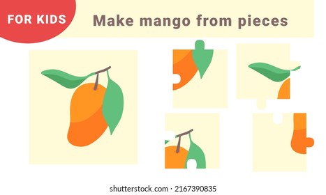 Kids activity worksheet. Education game for children. Mango puzzle.