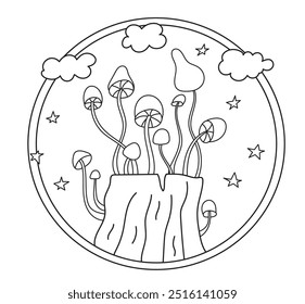 Kids And Adults Coloring Autumn-Themed Pages Featuring Mushrooms, Anti-Stress Coloring Book