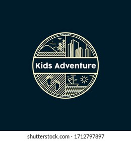 kids adventure logo design inspiration . little outdoor adventure logo design template . kids adventure emblem