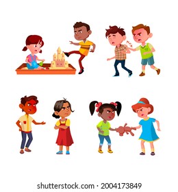 Kids Aggression Fighting Bullying Set Vector Stock Vector (Royalty Free ...