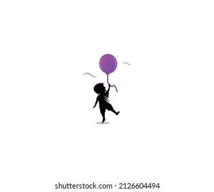 Kids Air Balloon Holding Logo Design Template Vector Graphic Branding Element.