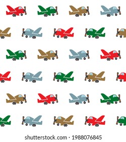 Kids airplane drawing pattern. Cute and colorful nursery room decoration background.