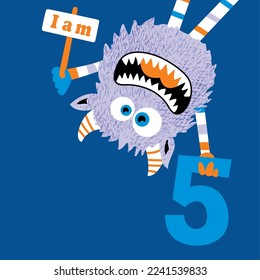 Kids alphabet with cute colorful monsters . Funny fictional character with numbers in their paws. Vector illustration for school and education
