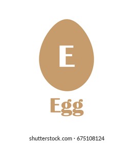 Kids alphabet in flat style. E - Egg. Vector illustration for print, cards and creative  design