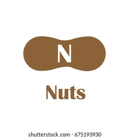 Kids alphabet in flat style. N - nuts. Vector illustration for print, cards and  creative  design