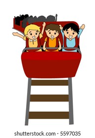 Kids at the Amusement Park - Vector