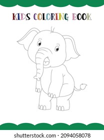 Kids Animal Coloring Page, Elephant line art for Children.