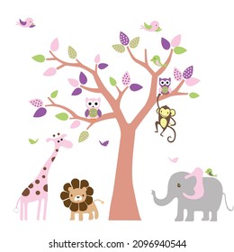 kids animal wall decal sticker colorful vector illustration