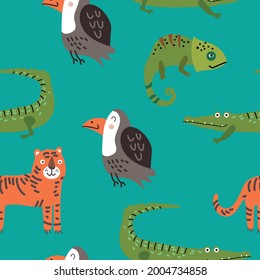 Kids Animal Wildlife Vector Illustration Pattern Design