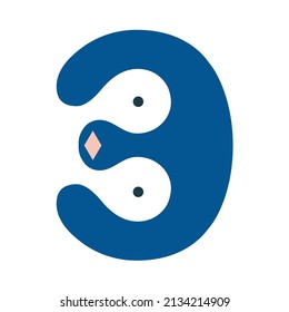 Kids Animals Cartoon with Numbers Three, Vector Illustration. Isolated Image on White Background.