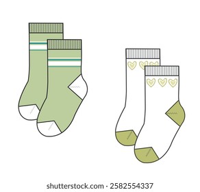 Kids ankle socks vector illustration technical flat drawing by adobe illustrator.