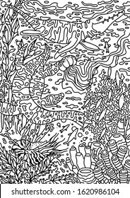 Kids antistress zentangle coloring book with dinosaurs of the Mesozoic era, developing intelligence, knowledge and fine motor skills in children. Dino poster stock vector illustration.