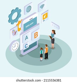 Kids application isometric 3d vector concept for banner, website, illustration, landing page, flyer, etc.