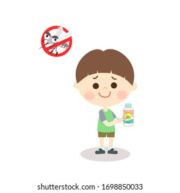 Kids applying a mosquito repellent lotion on his skin