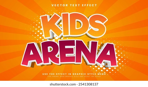 Kids Arena Cartoon Comic Style Plantilla de efecto de texto editable en 3D