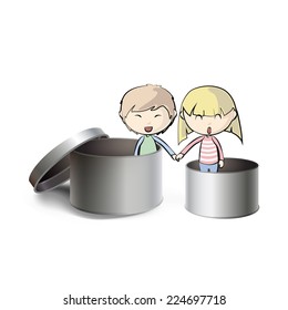 Kids around box. Vector design
