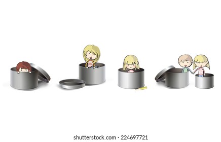 Kids around box. Vector design