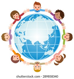 Kids around a globe