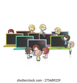 Kids around laptops