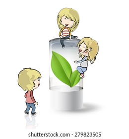 Kids around leaf