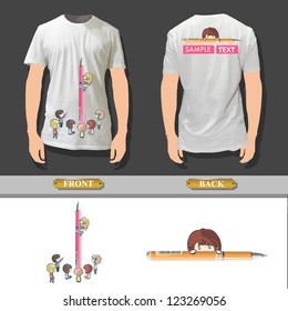 Kids around pen printed on white shirt. Vector design.