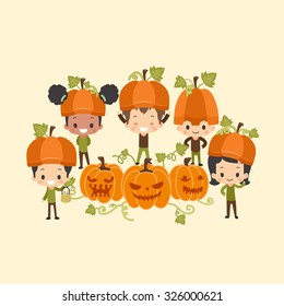 Kids Around Playing with Pumpkins