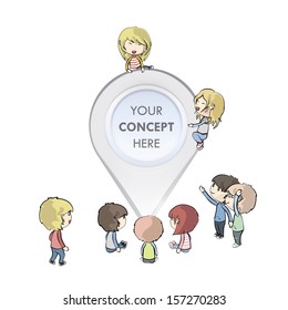  Kids around pointer over white background. Vector design 