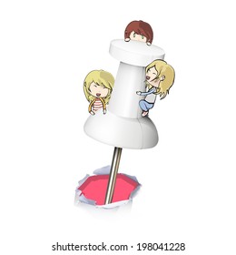 Kids around pushpin. Vector design 