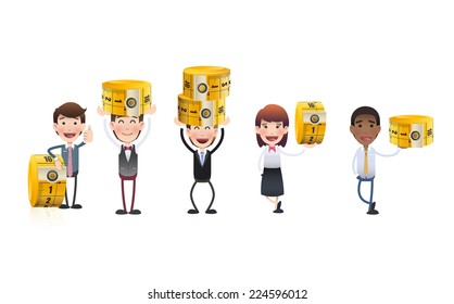 Kids around tape measure over white