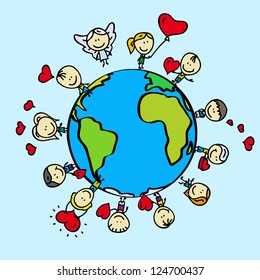 Kids Around The World With Love Valentine Hearts