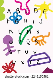 Kids art. Abc Poster. English alphabets wall hanging.