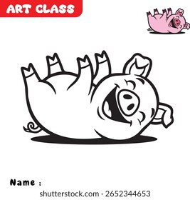 Kids Art Class Activity Sheet with Pig to Color and a Colored Sample Printable Drawing Worksheet for Kids with Piggy Outline