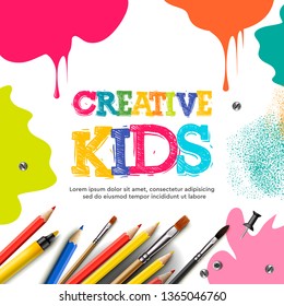 Kids art craft, education, creativity class concept. Vector illustration