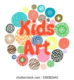 KIds Art hobby club design with cute children patterns or kids sketch dots. Vector illustration.