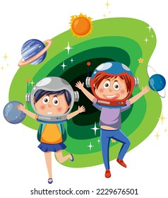 Kinder in Astronomie-Illustration