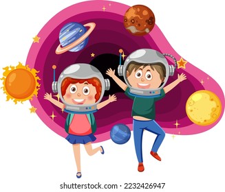 Kids in astronomy theme illustration