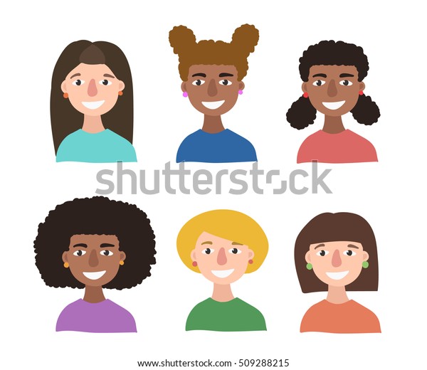 Kids Avatar Cartoon Set Smiling Girls Stock Vector Royalty Free