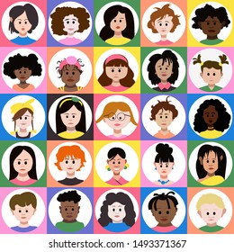 Kids Avatar Set Vector. Boys and girls. Cute image. Funny Avatar. Round Portrait.Flat Cartoon Character Illustration	