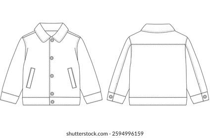 Kids baby boy denim jacket vector illustration design front and back view