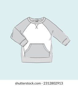 kids baby boy girl, sweatshirt, hoody full sleeve, kids, baby, infants, stylish flat sketch illustration