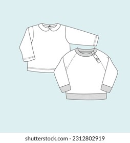 kids baby boy girl, sweatshirt, hoody full sleeve, kids, baby, infants, stylish flat sketch illustration