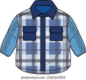 KIDS AND BABY BOY WEAR SHACKET SHIRT CUM JACKET ILLUSTRATION VECTOR SKETCH