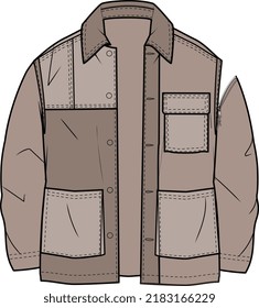 KIDS AND BABY BOY WEAR SHACKET SHIRT CUM JACKET ILLUSTRATION VECTOR SKETCH