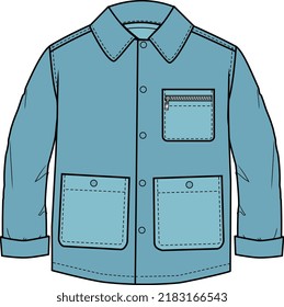 KIDS AND BABY BOY WEAR SHACKET SHIRT CUM JACKET ILLUSTRATION VECTOR SKETCH