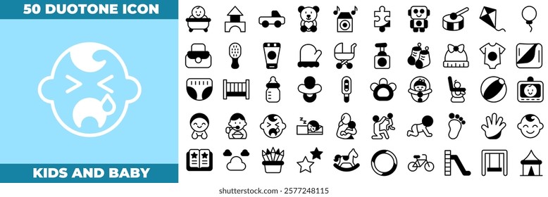 Kids And Baby Duotone Editable Icons set. Vector illustration in modern thin duotone style of kids and baby icons: child, kid, baby, etc