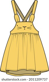 KIDS AND BABY GIRLS WEAR DUNGAREE PINAFORE DRESS JUMPSUIT VECTOR ILLUSTRATION