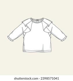 kids baby infant blouse tee top frill top flat sketch illustration